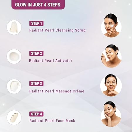 Lotus Herbals Radiant Pearl Facial Kit For Lightening & Brightening Skin With Pearl Dust & Green Tea | 4 Easy