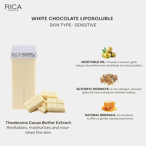 Rica White Chocolate Liposoluble Soft Wax Refill Roll-on Cartridge for Full Body Waxing