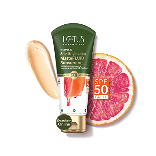 Lotus Botanicals Vitamin C Skin Brightening MatteFluid Sunscreen, SPF 50, PA+++, 100x Vitamin C