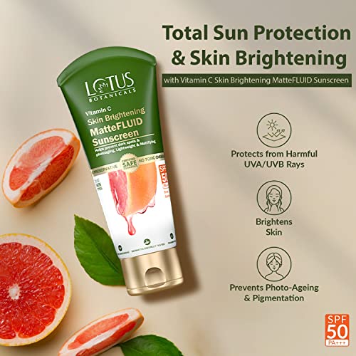 Lotus Botanicals Vitamin C Skin Brightening MatteFluid Sunscreen, SPF 50, PA+++, 100x Vitamin C