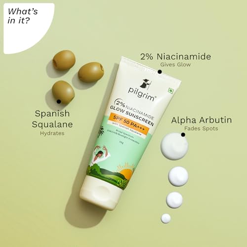 Pilgrim 2% Niacinamide Glow Sunscreen SPF 50 +++ for men and women with Spanish Squalane