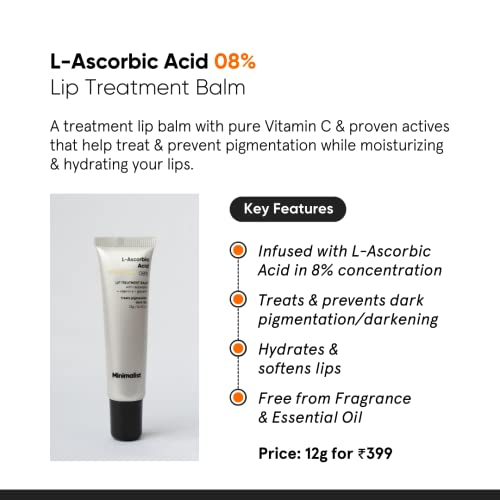 Minimalist 8% L-Ascorbic Acid Lip Treatment Balm With Vitamin E, Radianskin & Glycerine For Pigmented & Dark Lips