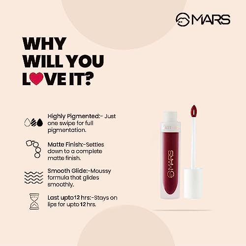 MARS Matte Liquid Lip Color Non-Transfer & Waterproof Lipstick for Women | 09-Heart Thief