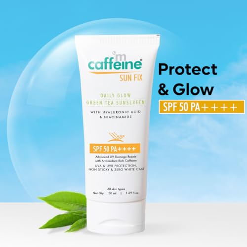 mCaffeine Niacinamide and Hyaluronic Acid Sunscreen SPF 50++ for Oily Skin, Prevents Tan & UV Damage
