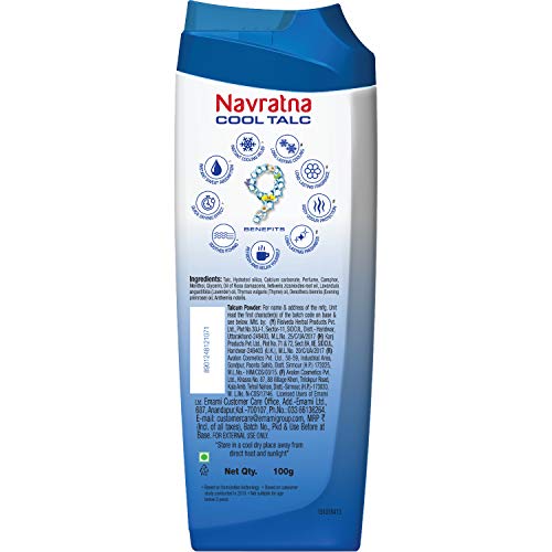 Navratna Cool Mint Fresh Talc Instant Sweat Absorption and Cooling Effect Long Lasting Freshness and Fragrance