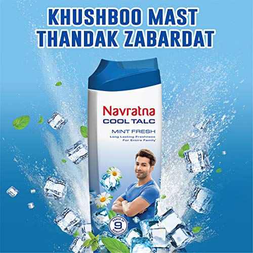 Navratna Cool Mint Fresh Talc Instant Sweat Absorption and Cooling Effect Long Lasting Freshness and Fragrance