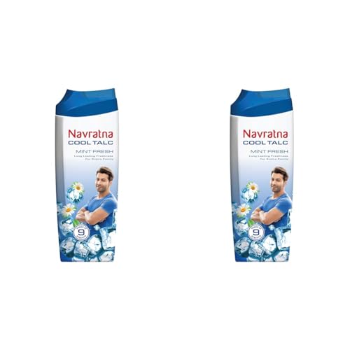 Navratna Cool Mint Fresh Talc Instant Sweat Absorption and Cooling Effect Long Lasting Freshness and Fragrance | Pack of 2