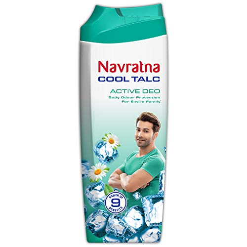 Navratna Cool Talc Active Deo, Talcum Powder, Body Odour Protection & Strong Cooling Effect