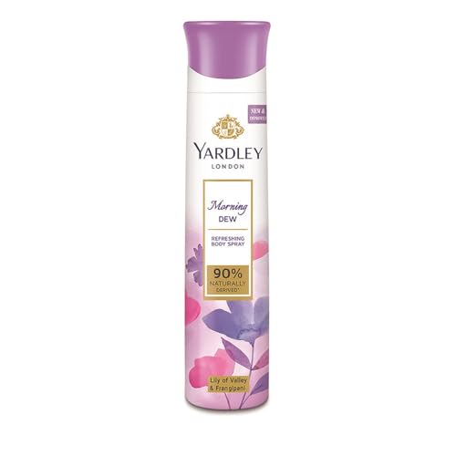 Yardley London Morning Dew Refreshing Body Spray | Lily of Valley and Frangipani Floral Deodorant for Women