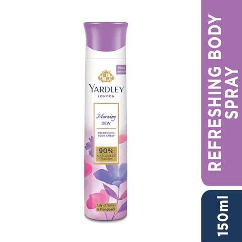 Yardley London Morning Dew Refreshing Body Spray | Lily of Valley and Frangipani Floral Deodorant for Women