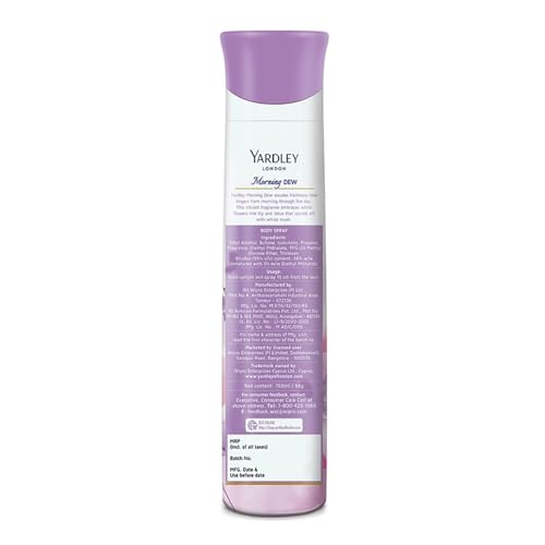 Yardley London Morning Dew Refreshing Body Spray | Lily of Valley and Frangipani Floral Deodorant for Women