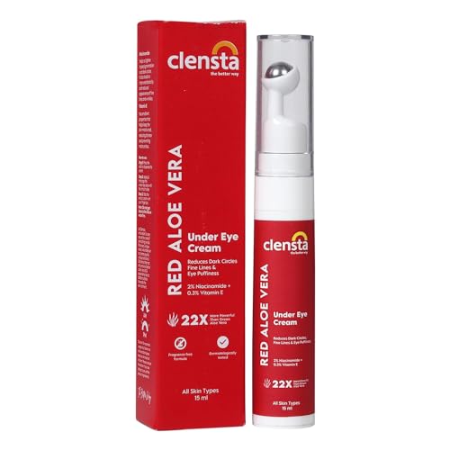 Clensta Red Aloe Vera Under Eye Cream With Niacinamide & Vitamin E, Reduces Dark Circles, Fine Lines & Eye Puffiness, For Men & Women