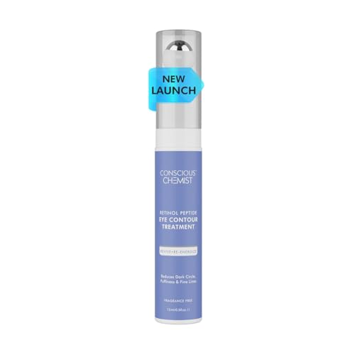 Conscious Chemist Retinol Peptide Under Eye Cream With Soothing Massage Roller, Under Eye Roll On For Dark Circles, Fine Lines & Puffy Eyes