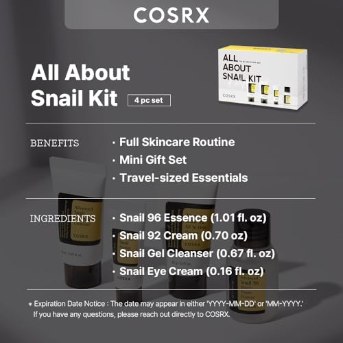 COSRX All About Snail Korean Skincare,Gift Set with Facuak Cleanser, Essence, Cream & Eye-cream