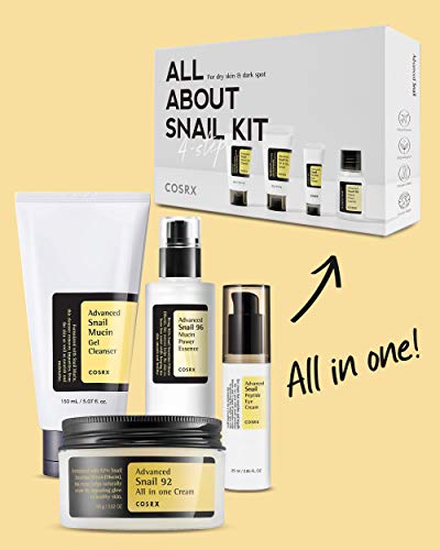 COSRX All About Snail Korean Skincare,Gift Set with Facuak Cleanser, Essence, Cream & Eye-cream