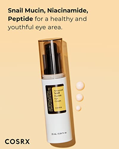 COSRX Snail Peptide Eye Cream with 73.7% Snail Mucin and Niacinamide, Brightening Korean Night Cream for Fine Lines and Dark Circles