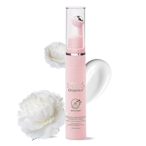 Lotus Organics+ Precious Brightening Under Eye Cream With Cooling Massage Roller, Reduces Puffiness & Dark Circles, Preservative Free