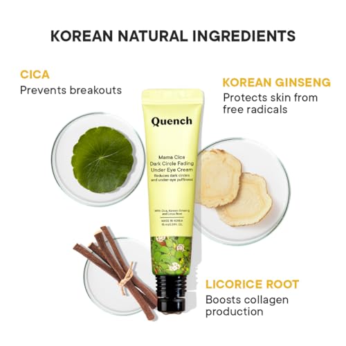 Quench Korean Dark Circle Under Eye Cream with Cooling Massage Roller, Enriched with Cica Herb, Korean Ginseng & Licorice Root