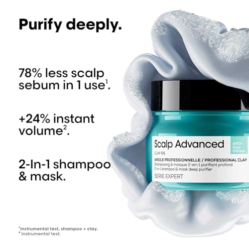 L'Oreal Professionnel Scalp Advanced Anti Oiliness 2 in 1 Deep Purifier Clay | Salon Care Scalp Mask with 3 Percent AHA
