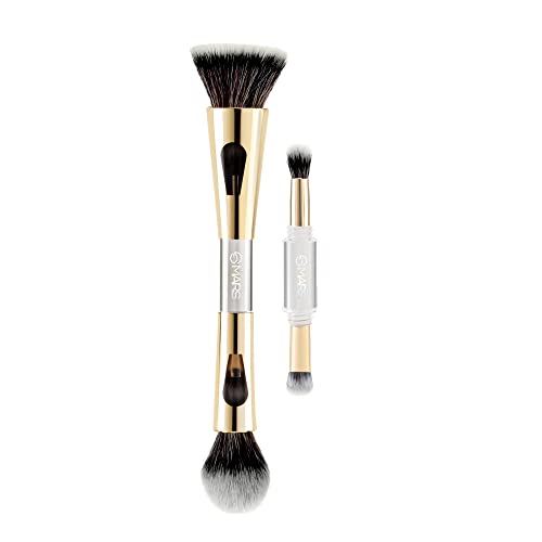 MARS 4 in 1 Travel Brush with Foundation Brush | Powder Brush | Eyeshadow Blending Brush & Flat Brush Soft Bristles Makeup Brushes Set for Women