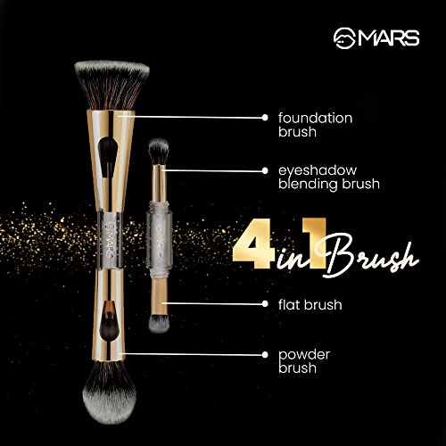 MARS 4 in 1 Travel Brush with Foundation Brush | Powder Brush | Eyeshadow Blending Brush & Flat Brush Soft Bristles Makeup Brushes Set for Women