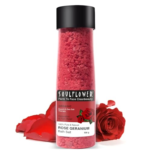 Soulflower Rose Geranium Bath Salt | Pain Relief | Body Pain | Relaxing Aroma | Moisturized Skin