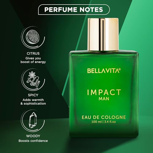 Bella Vita Luxury IMPACT MAN Eau De Cologne Perfume with Mandarin Orange, Patchouli, Cedar