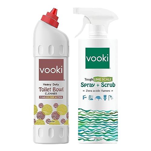 Vooki Heavy Duty Toilet Bowl Cleaner Fumeless Deep Action liquid & Tough Lime Scale Stain Descaler Remover for Bathroom Taps
