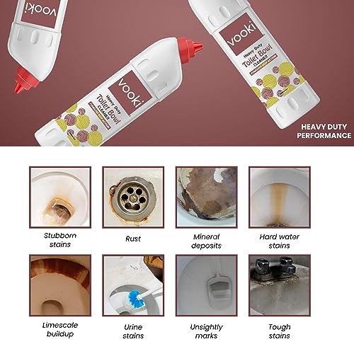 Vooki Heavy Duty Toilet Bowl Cleaner Fumeless Deep Action liquid & Tough Lime Scale Stain Descaler Remover for Bathroom Taps