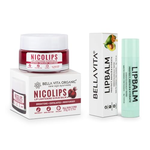 Bella Vita Organic NicoLips Lip Scrub & NicoBalm Lip Balm Combo For Dry, Chapped & Dark Lips Remover