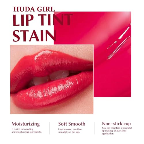 HUDA GIRL Korean Style Liquid Lip and Cheek Tint with Watermelon, Strawberry, Tomato Extracts Rose Fragrance for Women, Dark Pink