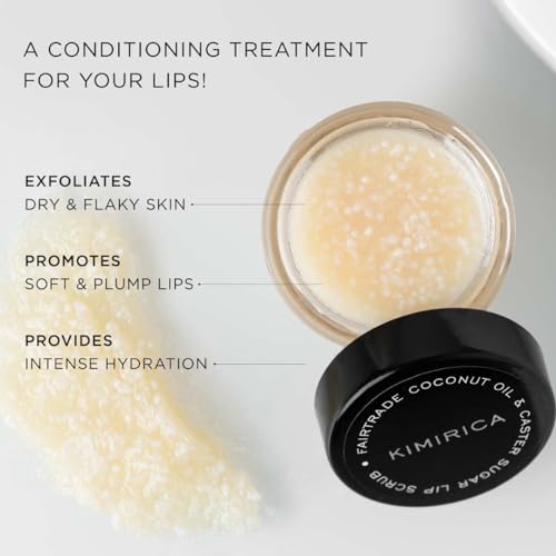 Kimirica Exfoliating Lip Scrub made with Coconut Oil & Sugar Gently Exfoliates & Hydrates | For All Skin Types