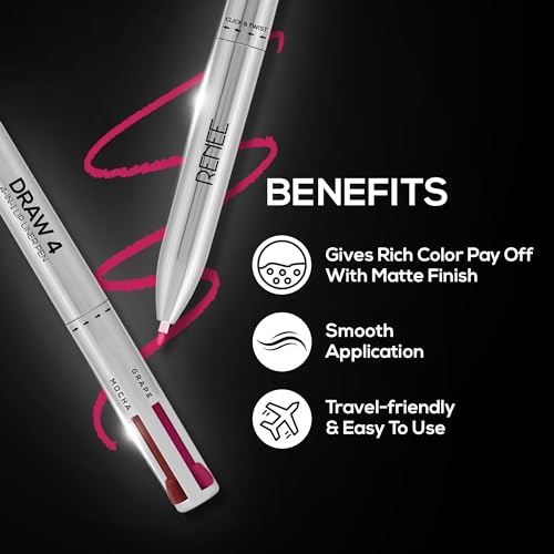 RENEE Lip Liner, Four Shades Pinks, Brown, Nude & Red in One Pen