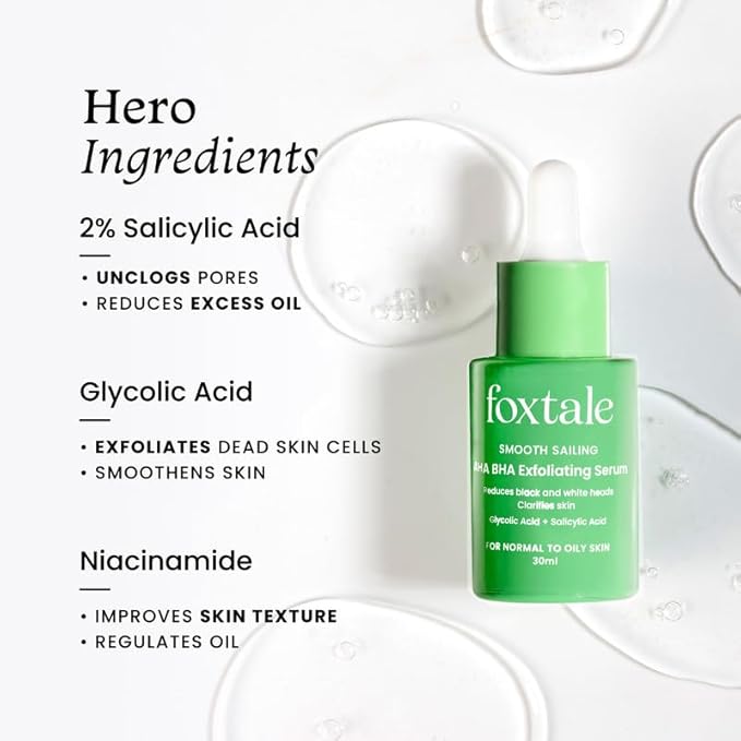 Foxtale AHA BHA Exfoliating Serum For smooth, bright, and acne-free skin