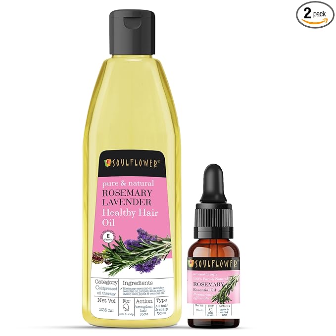 Soulflower Rosemary Essential Oil & Rosemary Lavender Hair Oil Clinically Proven For Hair Growth