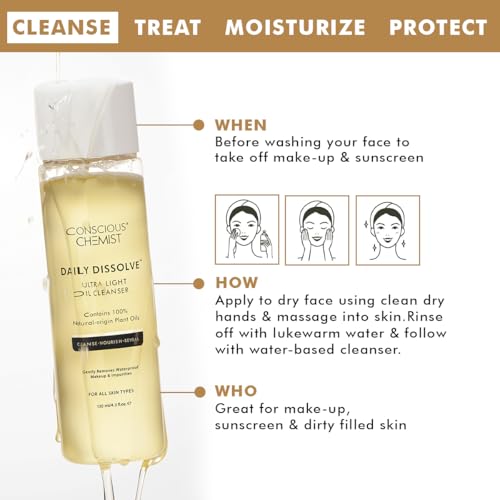 Conscious Chemist Daily Dissolve Makeup Remover Oil Cleanser | Removes Waterproof Makeup and SPF for All Skin Types
