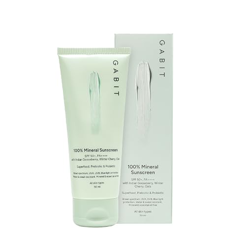 Gabit Skincare 100% Mineral Sunscreen SPF 50 PA++++, Normal, Oily, Dry Skin Types | Oil free |50ml