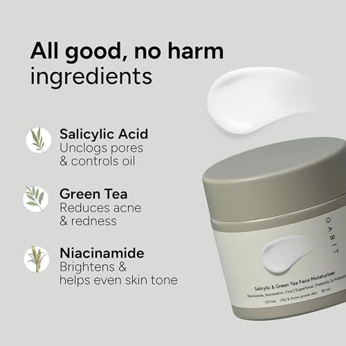 Gabit Skincare Salicylic Acid & Green Tea Face Moisturiser For Acne, Blackheads & Open Pores