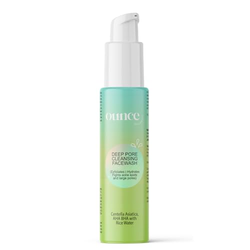 Ounce Organics Deep Pore Cleansing Face Wash with AHA BHA and Rice Water | Exfoliating Cleanser for Oily Acne Prone Skin
