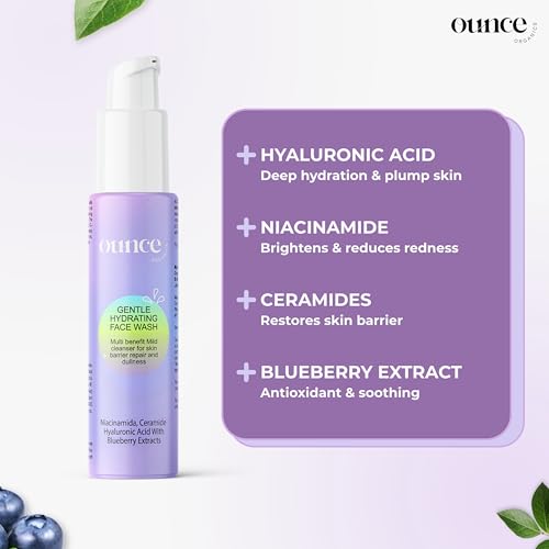 Ounce Organics Gentle Hydrating Face Wash with Niacinamide and Hyaluronic Acid | Soothing Cleanser for Dry Sensitive Skin