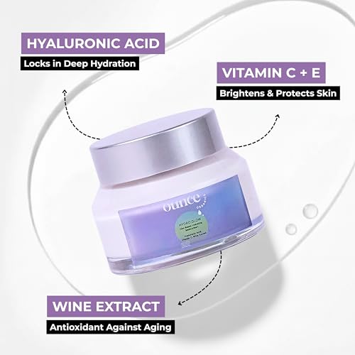 Ounce Organics Hydro Glow Moisturizer with Vitamin C E and Hyaluronic Acid | Hydrating Glow Cream for Dry and Oily Skin