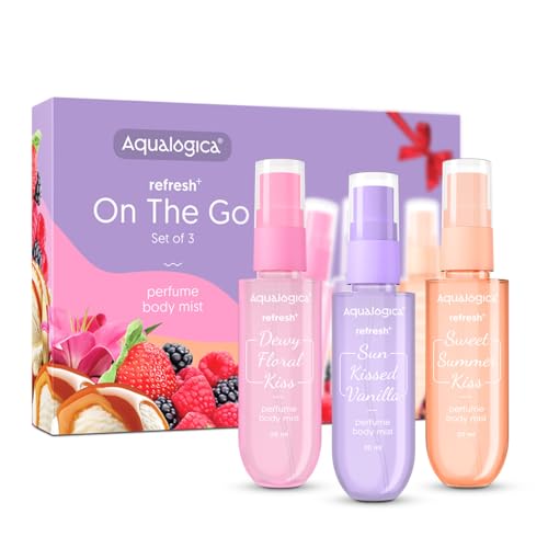 Aqualogica Refresh Plus On The Go Perfume Body Mist Set of 3 | Travel Friendly Long Lasting Mist Gift Pack