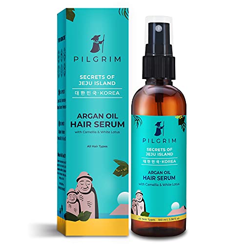 Pilgrim Argan Oil Hair Serum with Camellia & White Lotus for Gloss & Shine, Frizz & Dryness Control | Repairs Dry, Damaged Hair | Korean K-Beauty, Paraben & Mineral Oil Free