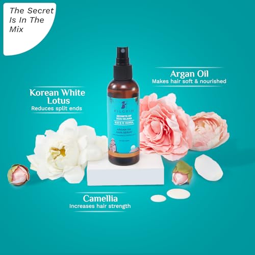 Pilgrim Argan Oil Hair Serum with Camellia & White Lotus for Gloss & Shine, Frizz & Dryness Control | Repairs Dry, Damaged Hair | Korean K-Beauty, Paraben & Mineral Oil Free