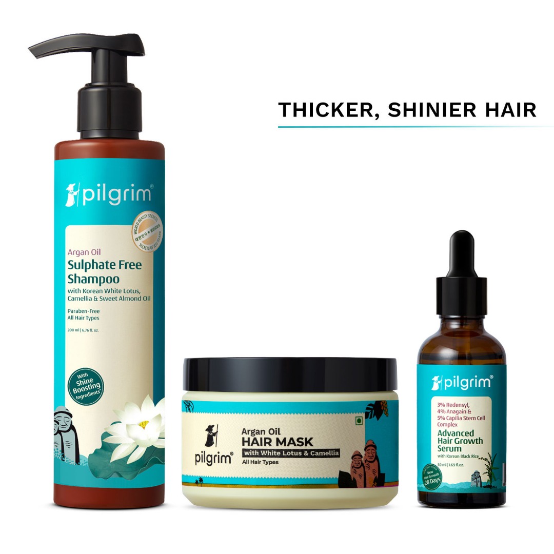 Pilgrim Hair Regrowth Kit with Advanced Hair Growth Serum & Argan Oil Hair Mask for Hair Fall Control & Hair Thinning | Deep Conditioning Nourishment | All Hair Types, Men & Women