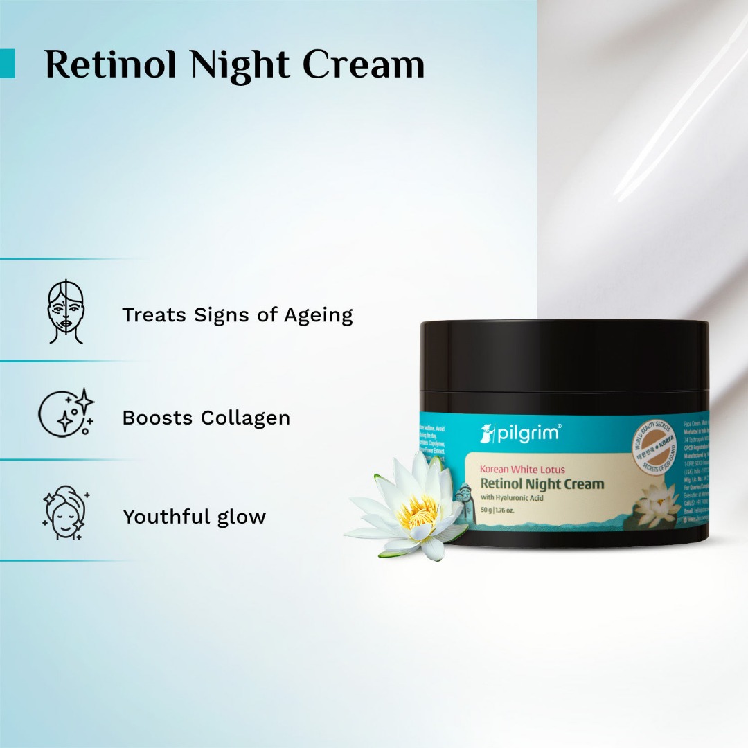 Pilgrim Retinol Night Cream with Vitamin C & Hyaluronic Acid for Anti-Ageing, Wrinkles & Fine Lines | Youthful, Glowing Skin | Korean Beauty, Dry to Acne-Prone Skin, Men & Women