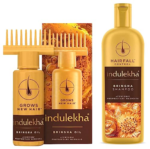 Indulekha Bringha Ayurvedic Hair Oil + Shampoo Combo for Hair Fall Control