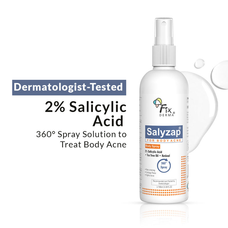 FIXDERMA Salyzap Spray For Body Acne | Dermatologist Tested | Clinically Proven | Skin Care