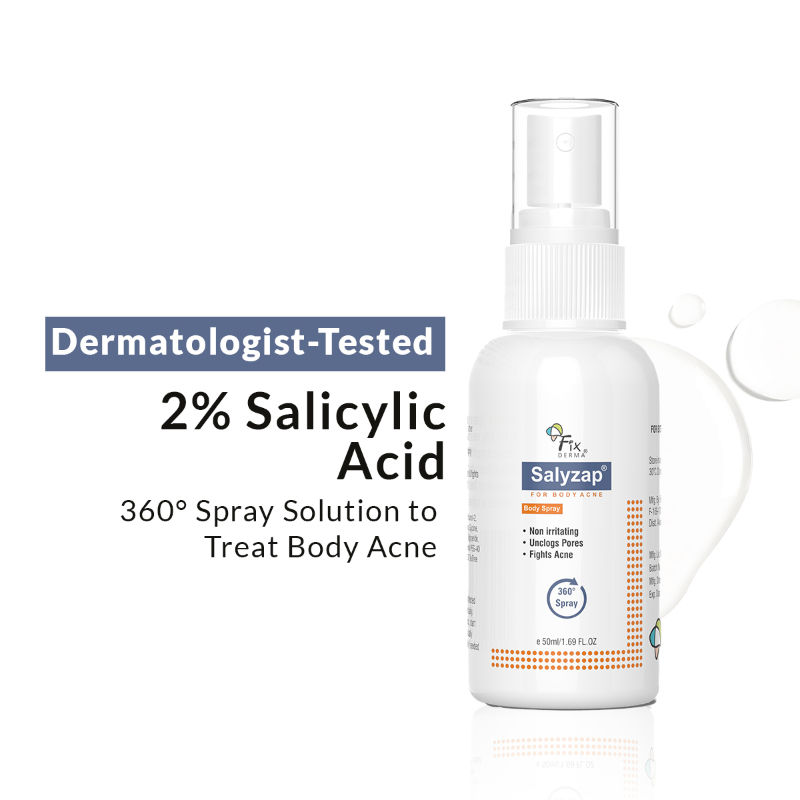 FIXDERMA Salyzap Spray For Body Acne | Dermatologist Tested | Clinically Proven | Skin Care