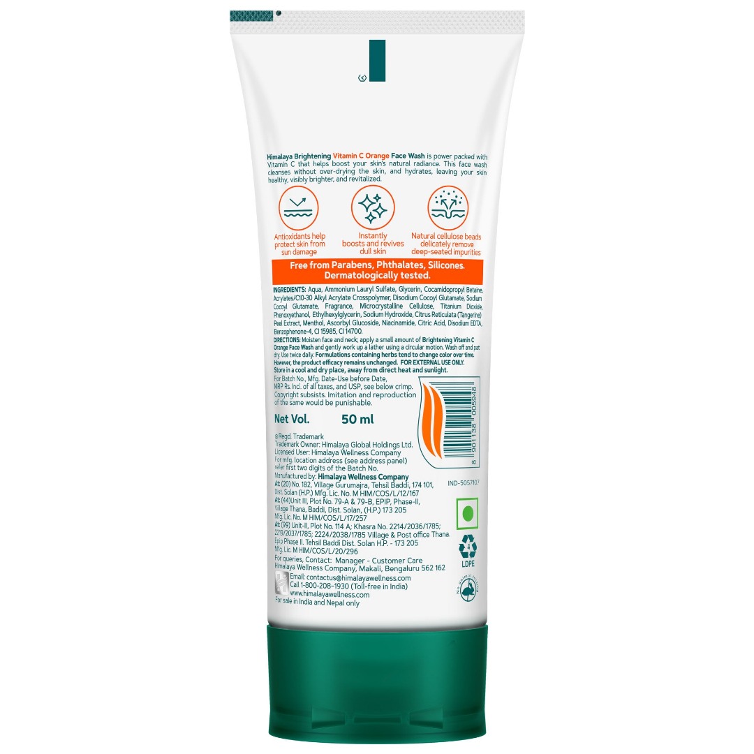 Himalaya Brightening Vitamin C Orange Face Wash | Herbal Formula | Gentle Cleansing | Skin Care